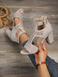 Women's Chunky Heel Hollow Out Peep Toe Platform Sandals With 8cm Heel Height