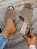 Women Knit Simple And Breathable Square Toe High-Heeled Sandals