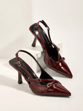 Sexy Burgundy Cross Strap Buckle Stiletto High Heel Sandals With Pointed Toe For Wedding Party