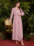 Najma Women Solid Color Spring Single Button Blazer + Suit Trousers Set