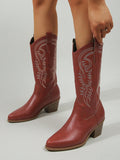 Goth Ladies" 2024 New Spring/Autumn Red Fashionable Pointed Toe Embroidered Thick Heel Western Style Boots