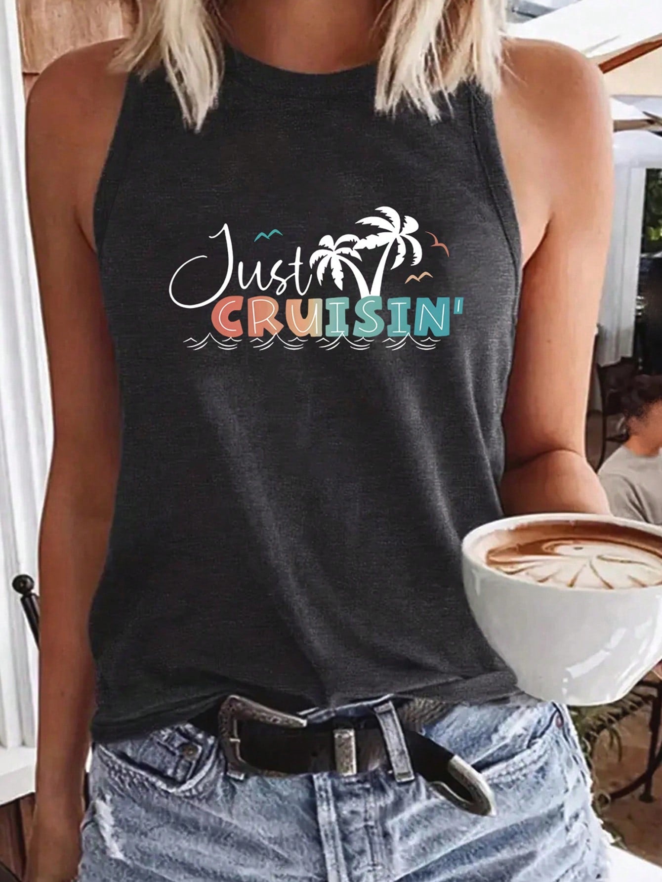 Women's Vacation Style Coconut Tree Print Sleeveless Top