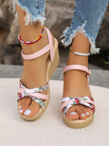 New Summer Pink Strappy Sandals For Girls, Peep Toe Wedges With Thick Sole, Featuring Peep Toe And Ankle Strap. Perfect For Outdoor Party, Wedding, Vacation, Or Any Casual And Classic Queen Style Outfit.