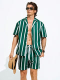 Men Striped Printed Short-Sleeved Shorts Beach Set