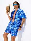 Men Fashionable Summer Holiday Style Printed Beach Set
