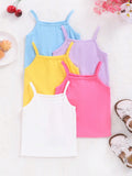 Young Girl Knitted Solid Color Sleeveless Casual Camisole Top 5pcs/Set