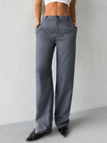 Solid Color Zipper Design Slant Pockets Straight Suit Pants