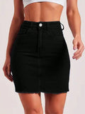 Sexy Slim Fit Frayed Hem Denim Skirt