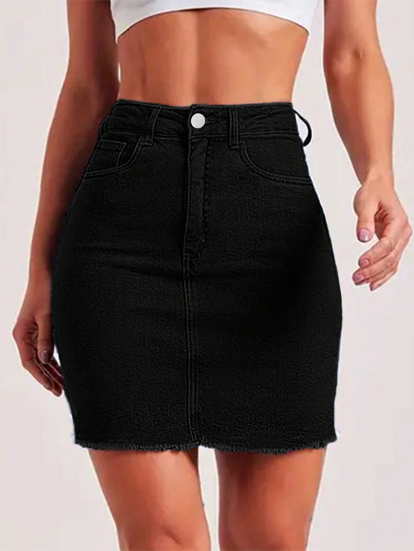 Sexy Slim Fit Frayed Hem Denim Skirt