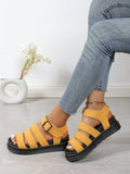 Women's Orange Strappy Platform Wedge Sandals With Metallic Buckle, Summer