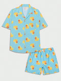 Men Two-Piece Set Beachwear Short Sleeve Shirt And Shorts Swim Trunks For Hot Spring Swimming In Summer
