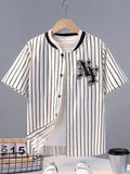 Young Boy Comfortable Sporty Baseball Collar Short Sleeve Shirt, Summer Clothes