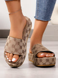 Women Plus Size Outdoor Platform Wedge Thick-Soled Sandals, Summer Fashion Allover Pattern Casual Slippers, Beach Shoes