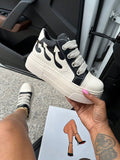 Flat Platform Fashion Sneakers Black Round Toe Thick Bottom Embroidery Ladies Ankle Boots Lace Up Designer Vulcanized Shoes Goth Punk Rock Sport Flame Shoes