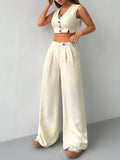 Milk White Split V-Neck Vest And Loose Straight Pants Business Suit