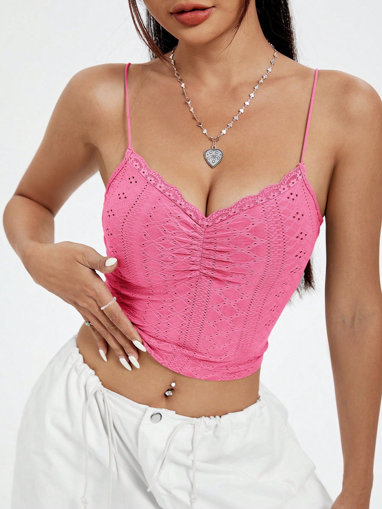 Knitted Cami Top With Lace Panel