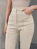 Anewsta Ladies' Casual Beige Slant Pocket Flared Pants For Work