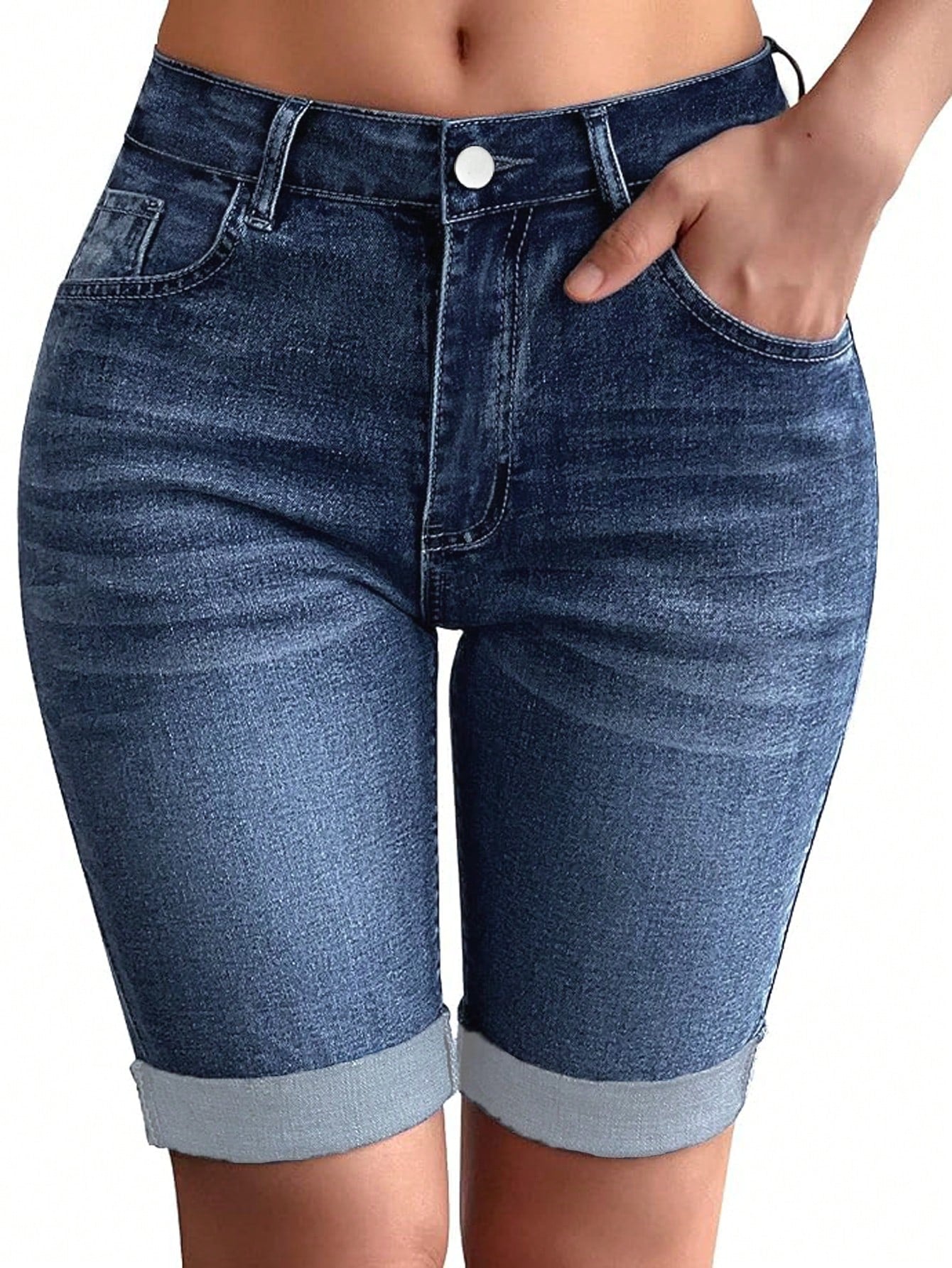 Spring And Summer Casual Washed Tight Elasticity Denim Shorts