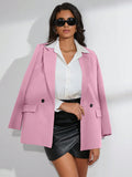 BIZwear Solid Color Blazer Jacket With Pockets, Business Style