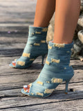 Women Elegant Fashion High Heel Fish Mouth Sandals, Peep Toe Sandals Boots With Cutouts