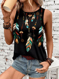 Feather Printed Vacation Style Women Camisole, Spring & Summer