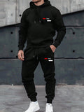 Men's Letter Printed Hooded Sweatshirt And Sweatpants Set With Drawstring