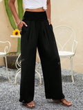 Women Spring And Summer Vacation Casual Solid Color Wide Waist Wide Leg Pants