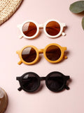 3pcs Unisex Baby Plain Fashion Sunglasses With Glasses Box For Daily Wear