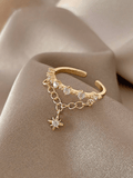 One European And American Alloy Geometric Chain Ring, Hexagram Ring For Girls, Adjustable Opening, Suitable For Parties And Gifts To Friends