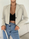 Ladies Spring Autumn Blazer Coat In Solid Color, Lapel Collar And Shortened Style With Long Sleeves For Casual Wear