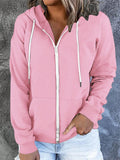 Ladies' Solid Color Hooded Long Zipper Sweatshirt