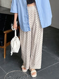 FRIFUL Women Loose Fit Elastic Waist Polka Dot Printed Straight Leg Casual Long Pants