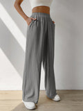 Solid Slant Pocket Linen Wide Leg Pants