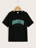 Tween Boy Extended Size Letter Graphic Round Neck Summer T-Shirt