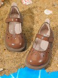 Summer Children's Sandals, Brown Girls' Comfortable Flat Princess Shoes, Beige Small Leather Shoes