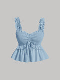 Women Solid Color Halterneck Ruffle Hem Casual Spring/Summer Tank Top