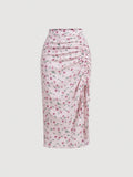 Women Fashionable Drawstring Designed Skirt With Pleated Hem
