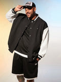 Men Plus Size Casual Patchwork Baseball Collar Jacket