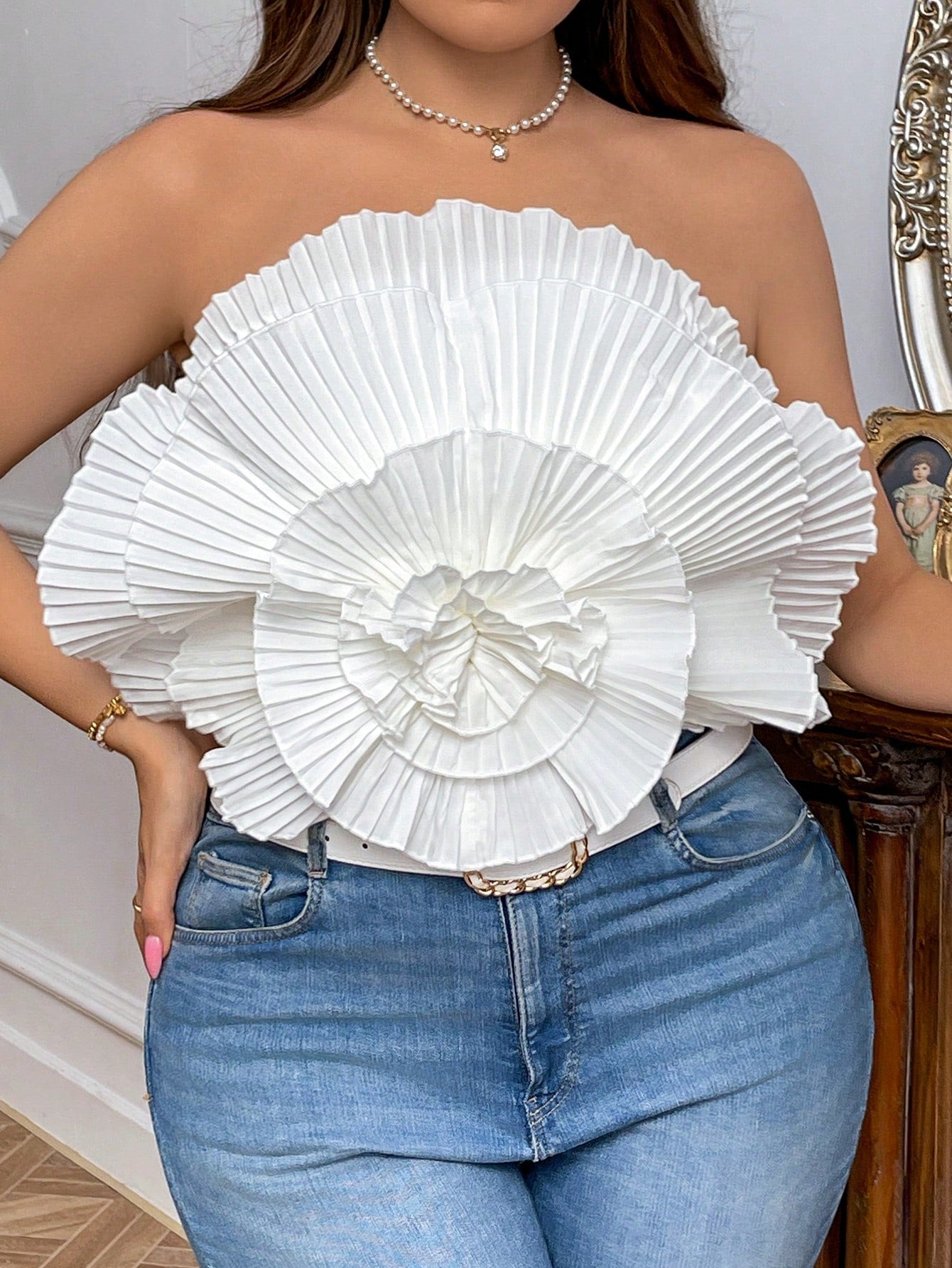 Plus Size Spring/Summer Vacation Delicate Date/Party/Casual Beach Multi-Layer Folds Bodycon Women Top