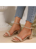 Women Chunky High Heeled Suede Sandals With Covered Heel Design, Comfortable For Home Leisure And Business Negotiation