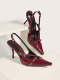 Wedding Party Sexy Wine Red Pointed Toe T-Strap Thin Heel High Heels