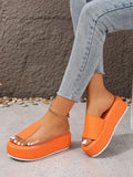 Women Summer Chunky Heel Thick Sole Sexy Transparent Casual Fashionable Slipper, Coral Red
