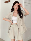 Ladies Solid Color Two Piece Short Sleeve Suit Jacket And Shorts Suit