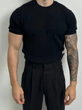 Men's Solid Color Knitted Short Sleeve Top