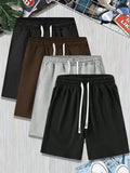 Men Plus Size Solid Color Drawstring Waist Pockets Casual Shorts
