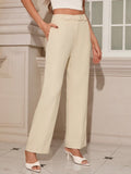 Formal Workwear With Decorative Button Belt, Oblique Pocket, Creased Straight-Leg Pants, Versatile For Commutes, Business Casual