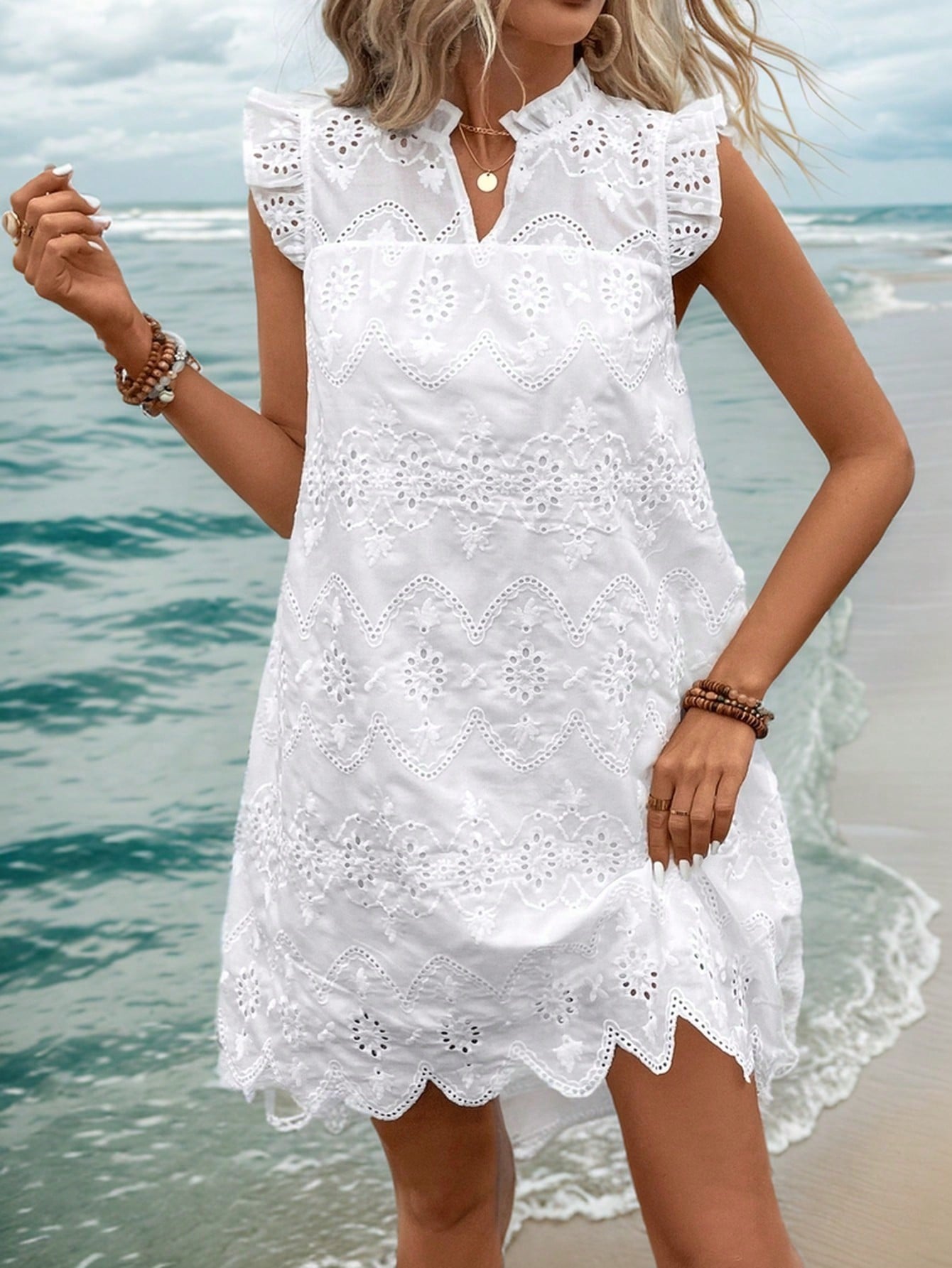 Summer Holiday Romantic White Embroidery Dress For Women