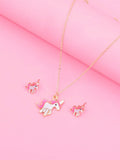 1pc Necklace + 1pair Stud Earrings Set For Kids, Cartoon Unicorn Jewelry