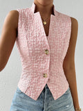 Women Fashion Textured Jacquard V-Neck Vest Blazer Jacket   Summer Outfits