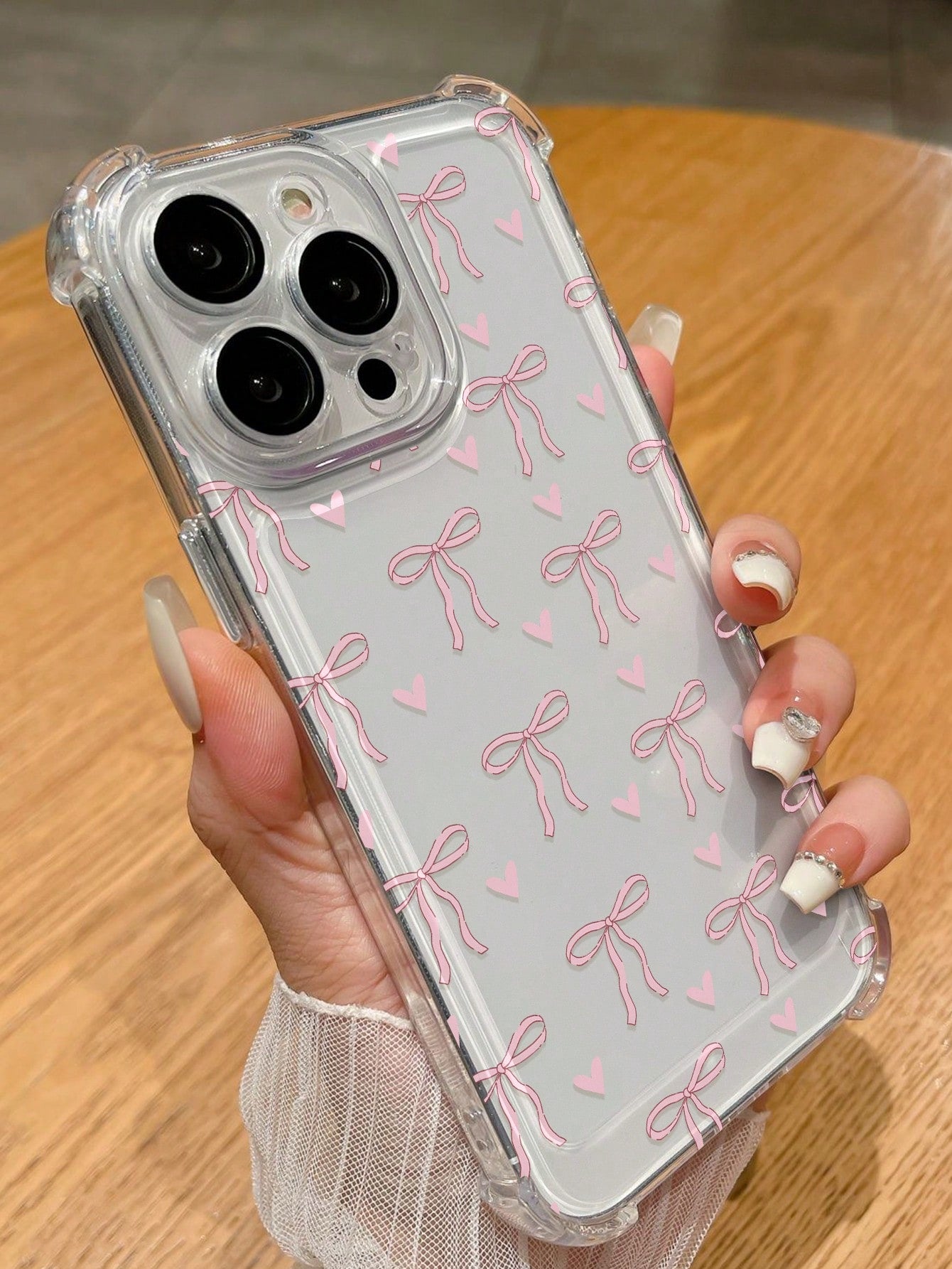 Bow 1pc Fashionable Thickened Phone Case With Transparent Four Corners Anti-Fall Butterfly Pattern Print, Compatible With IPhone/Samsung Series.